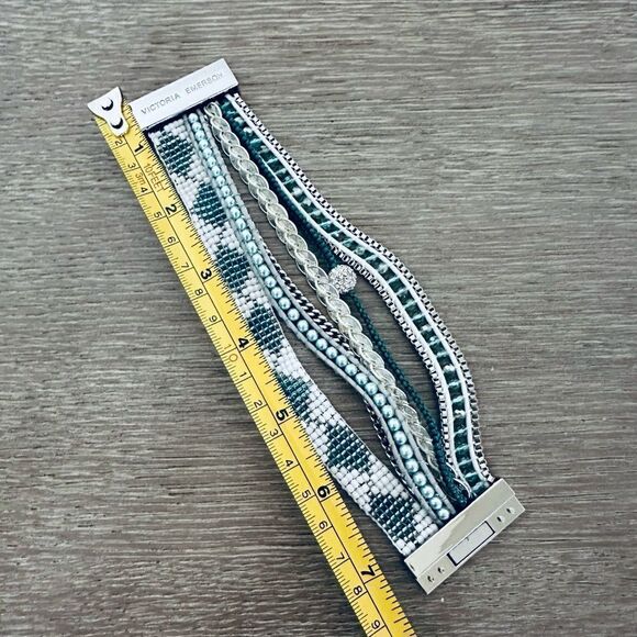 Victoria Emerson Teal Blue Multistrand Beaded Cuff Bracelet - Picture 3 of 5